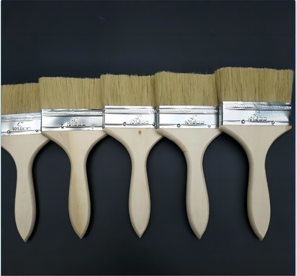 Aplicación de pintura de pared con pincel de pintura de cerdas puras de 4 pulgadas y mango de madera blanca