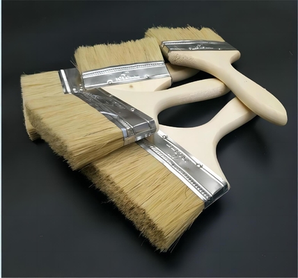 Aplicación de pintura de pared con pincel de pintura de cerdas puras de 4 pulgadas y mango de madera blanca
